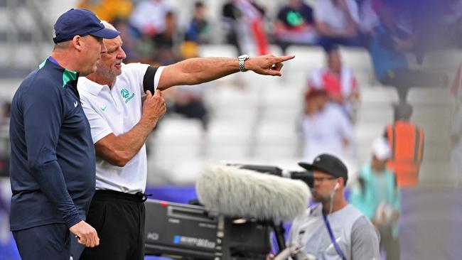 Australia's coach Graham Arnold gestures from the sidelines during the Qatar 2023 AFC Asian Cup Group B football match between Syria and Australia at the Jassim bin Hamad Stadium in Doha on January 18, 2024. Picture: Hector Retamal/AFP.