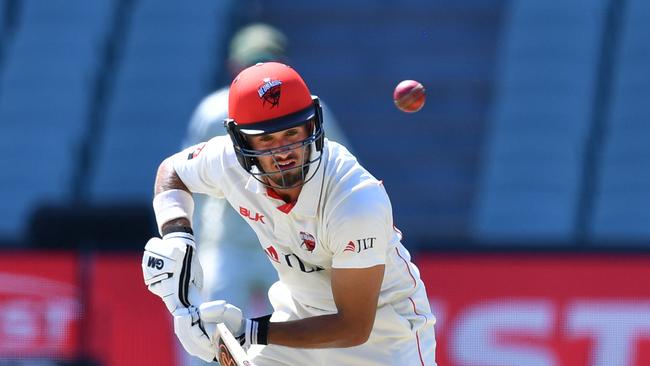 Jake Weatherald posts a fourth first-class against Tasmania at Adelaide Oval. Picture: AAP Image/David Mariuz. 