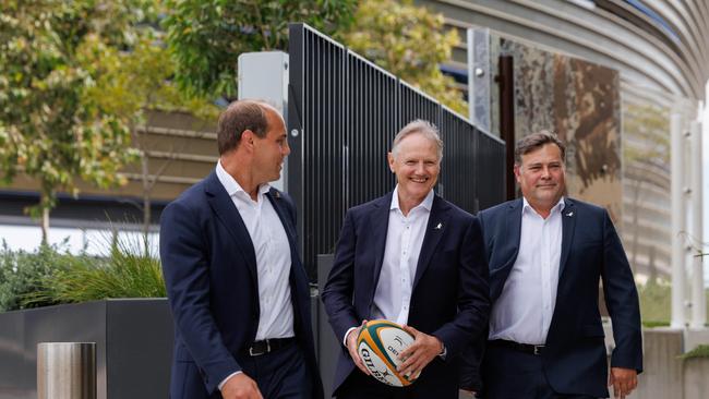 Schmidt has the full backing of Rugby Australia CEO Phil Waugh (left) and Director of High-Performance Peter Horne (right). Picture: David Swift