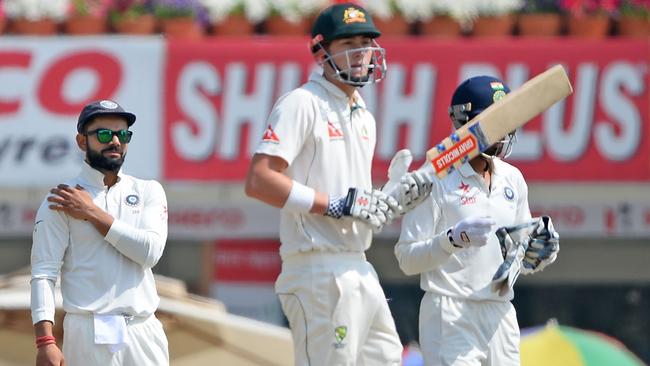 Matt Renshaw in action during Australia’s second innings at Ranchi.