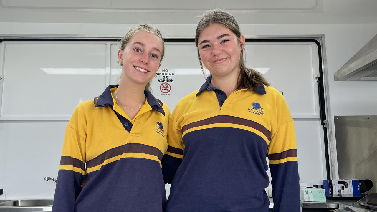 Ballarat Grammar's Tilly Mulcahy and Hannah Marriott helped ran a stall on the day at the Ballarat Gift. Picture: Shane Jones.