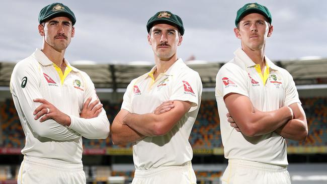 Mitchell Starc, Pat Cummins and Josh Hazlewood. Picture: Peter Wallis