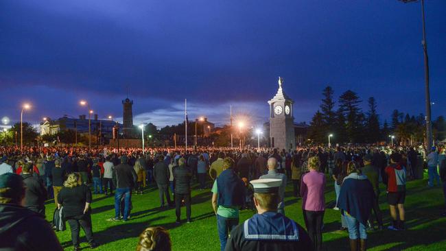 A large crowd at the Anzac Day Dawn Service at Semaphore. Picture: Brenton Edwards