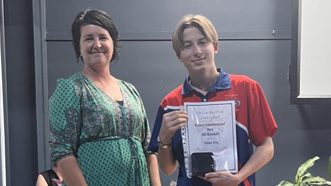 Rotary All Rounder Award Dion Wu, Tin Can Bay State School awards.