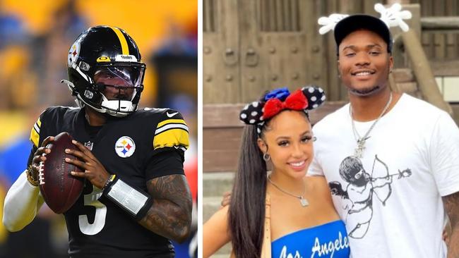 Dwayne Haskins pictured with wife Kalabrya. Photo: Getty and Instagram