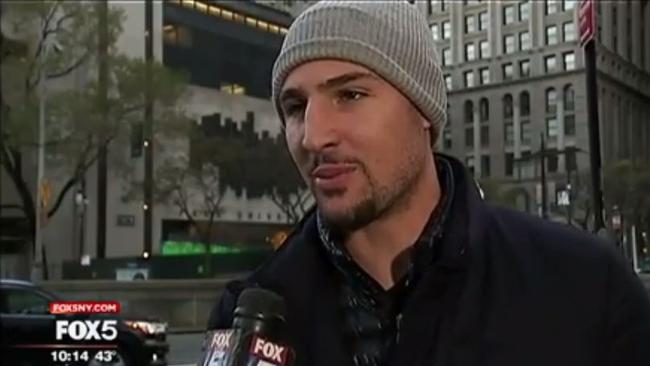 Klay Thompson was asked about scaffolding in a man-on-the-street interview in New York.