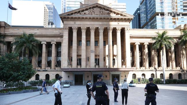 There was a large police presence in the Brisbane CBD on Monday. Picture: Liam Kidston.