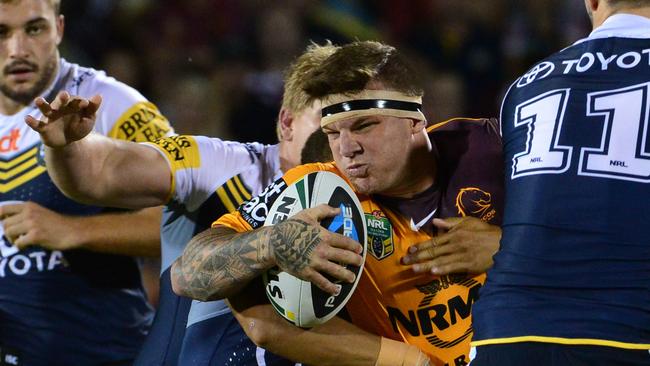 Josh McGuire unable to break through the Cowboys defence. Picture: Evan Morgan