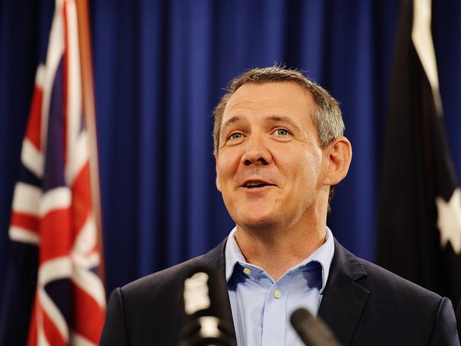 Chief Minister Michael Gunner address the media at Parliament House on Tuesday, April 16, 2019. Gunner announced the Langoulant report.