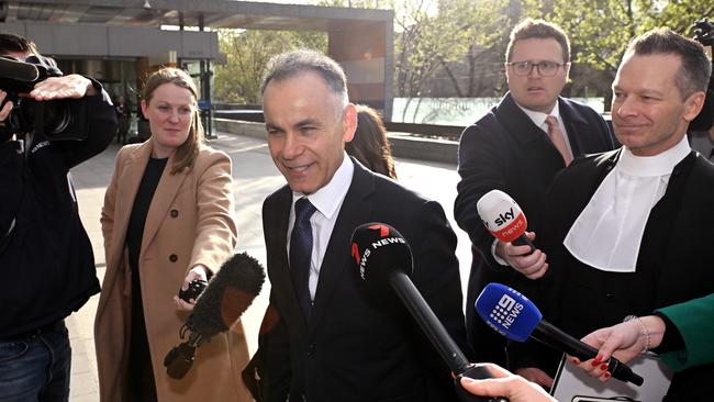 Opposition Leader John Pesutto surrounded by media as he attended court earlier this week. Picture: Josie Hayden/NewsWire