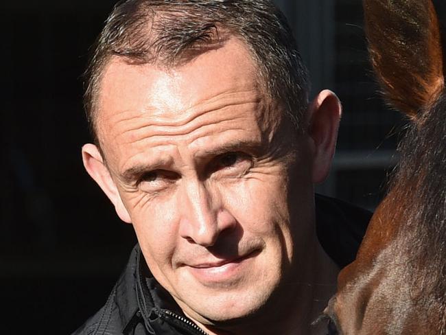 MELBOURNE, AUSTRALIA - OCTOBER 30: Trainer Chris Waller poses with Melbourne Cup runner Preferment after a trackwork session at Flemington Racecourse on October 30, 2015 in Melbourne, Australia. (Photo by Vince Caligiuri/Getty Images)