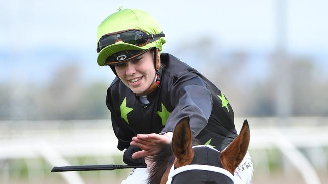 Madison Lloyd rides Spanish Snitzel at The Valley on Friday night. Picture: Getty Images