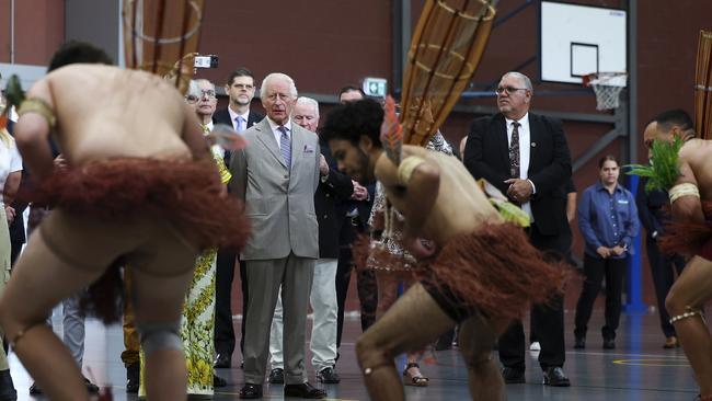 The King watches on as the dancing was performed. Picture: NewsWire / POOL / Toby Melville