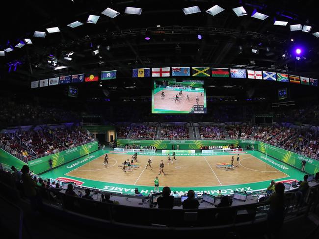 The netball competition at the Gold Coast Convention and Exhibition Centre on day eight of the 2018 Commonwealth Games. Picture: Jason O'Brien/Getty Images.