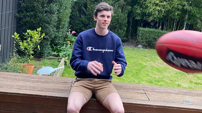 AFL draft hopeful Max Holmes at his East Malvern home last Friday.