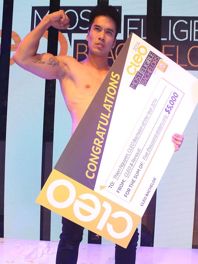 He’s got a cheque, but where’d his shirt go? Picture: Julie Kiriacoudis