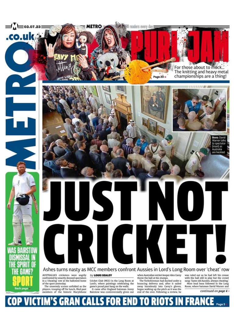 The front page of the Metro.