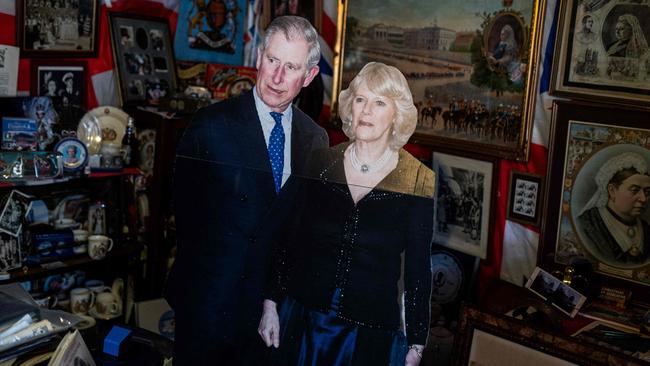 A life-sized cardboard cut-out of King Charles II and Camilla, Queen Consort is displayed amongst the 13,283 pieces of royal memorabilia which ardent monarchist Anita Atkinson exhibits at her Weardale farm near Bishop Auckland, northern England.