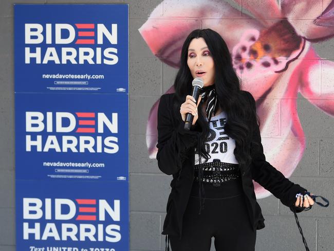 Cher campaigned for Democratic candidate Joe Biden and his running mate, Kamala Harris, at a Pride event in Las Vegas. Picture: Getty Images