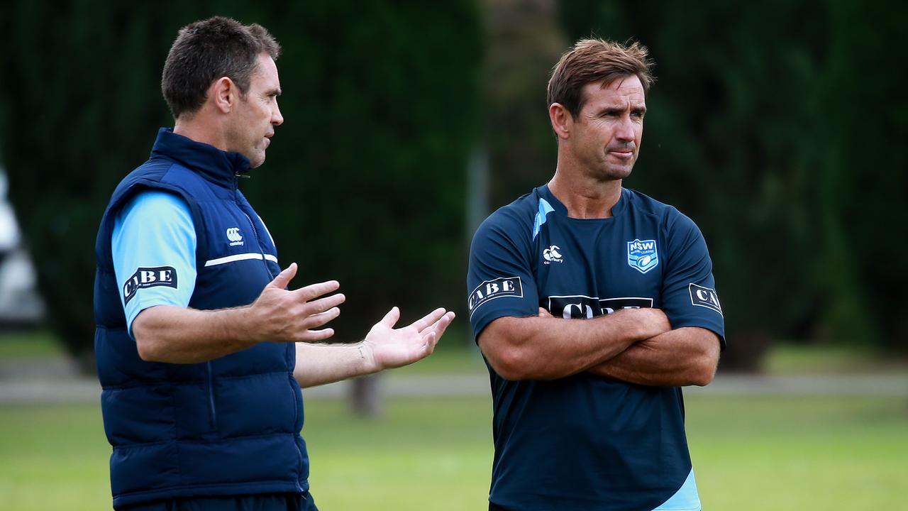 Brad Fittler (left) and Andrew Johns have slammed fans who are out to shame player. Picture: Toby Zerna