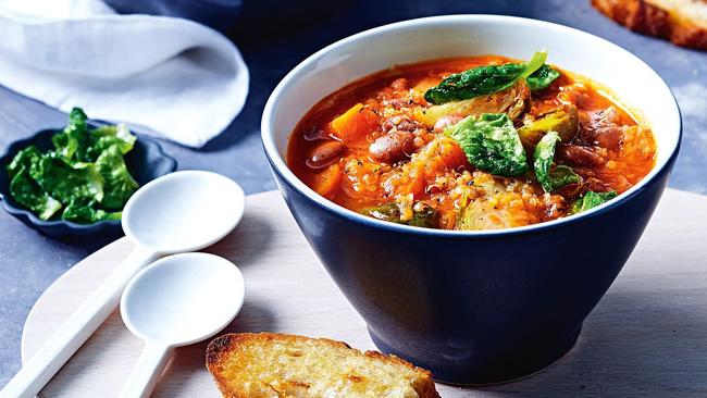 This hearty minestrone soup includes quinoa.