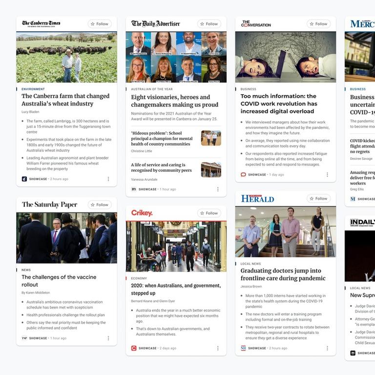 Google's News Showcase product. Source: Supplied.