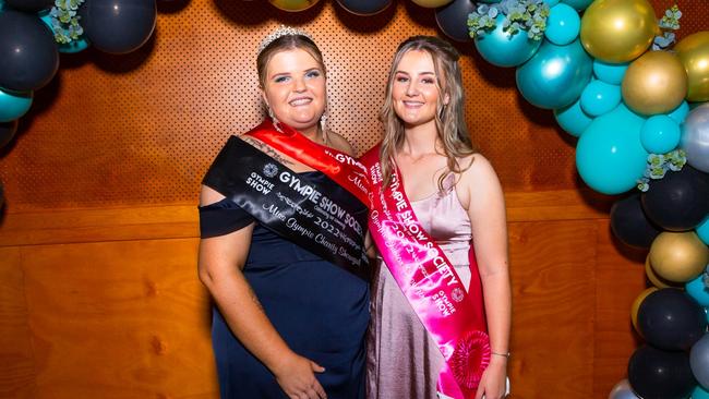 Gympie Showgirl and Charity Showgirl Bronte O‘Sullivan and 2022 Junior Showgirl Summer Lipke at the 2022 Gympie Show Ball. Photo: Contributed