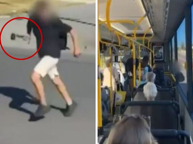 Man runs at bus with axe. Picutre: 9News