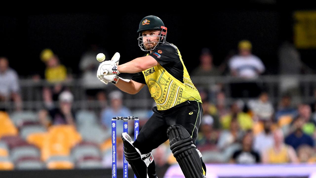 Aaron Finch struggled to keep the runs ticking over early against Ireland. Picture: Getty