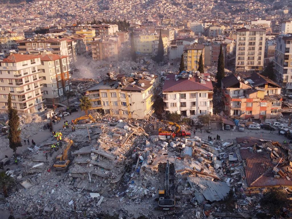 An aerial photo shows collapsed buildings in Antakya. Picture: AFP