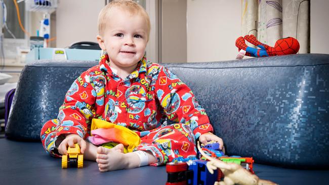 Lucas Cooper, 3, with Duchenne muscular dystrophy, is scheduled to be the RCH’s first patient with DMD to receive gene therapy as part of an international clinical trial. Picture: Mark Stewart