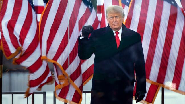 Donald Trump cheers supporters from The Ellipse near the White House in Washington shortly before the riot on Jnuary 6 last year. Picture: AFP