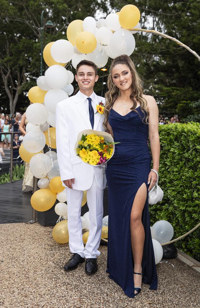 Laurence Gillies and Elizabeth Cross at Centenary Heights State High School formal at Picnic Point, Friday, November 15, 2024. Picture: Kevin Farmer