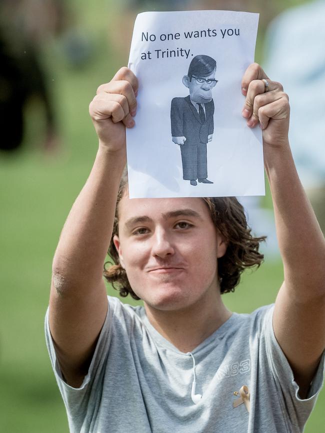 A Trinity Grammar student at the protest. Picture: Jake Nowakowski