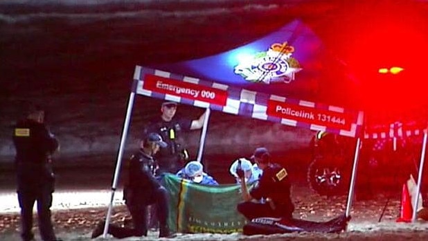 Queensland Police officers attended the scene after the baby was discovered by a passer-by. Picture: Channel 7