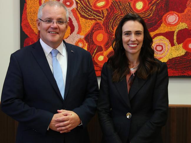 Prime Minister Scott Morrison with New Zealand Prime Minister Jacinda Ardern. Picture: Adam Taylor