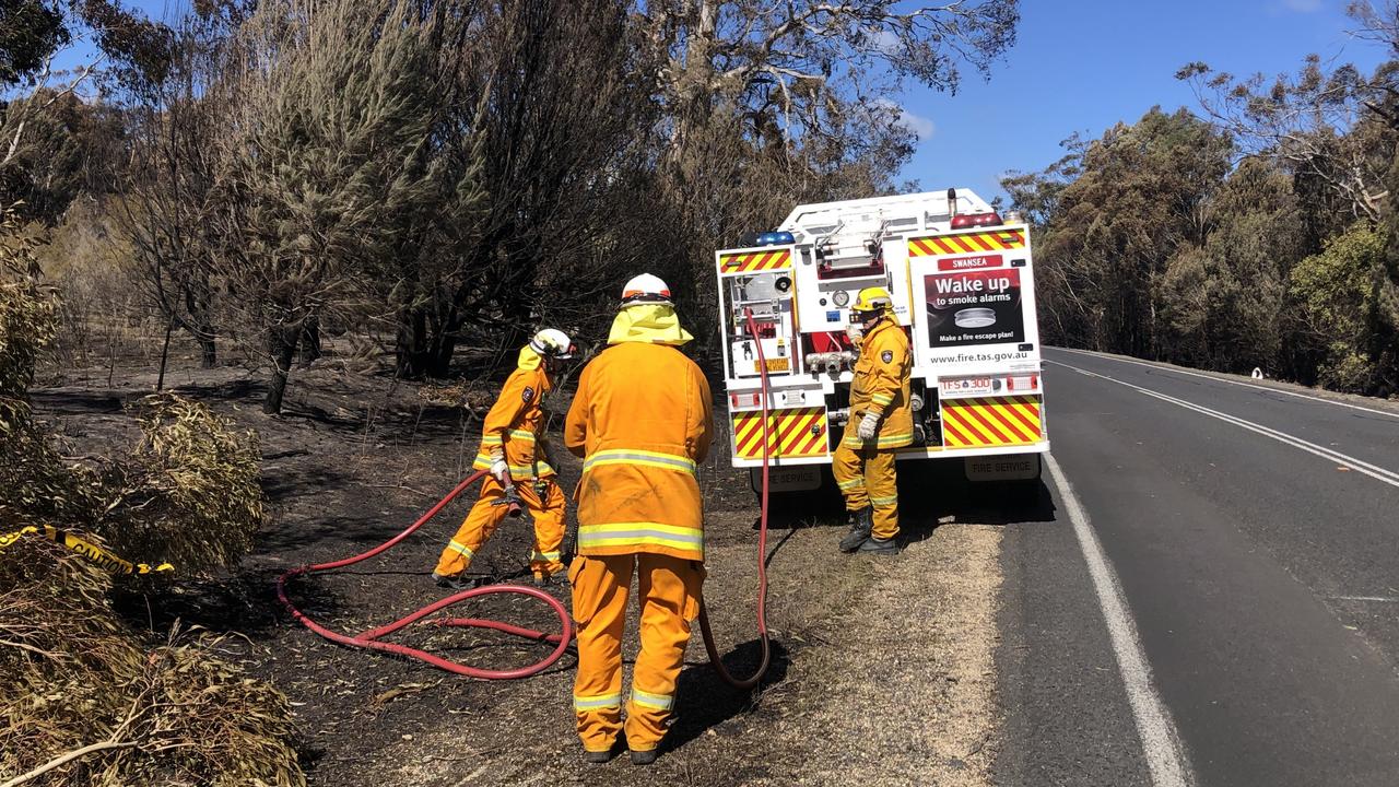 Swansea Rural Fire Brigade members on Coles Bay Rd. Picture: Nikki Davis-Jones