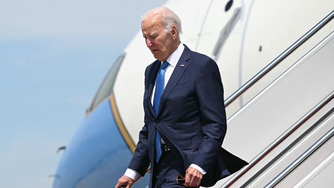 President Biden disembarks Air Force One in Maryland on Tuesday. Picture: Saul Loeb/AFP