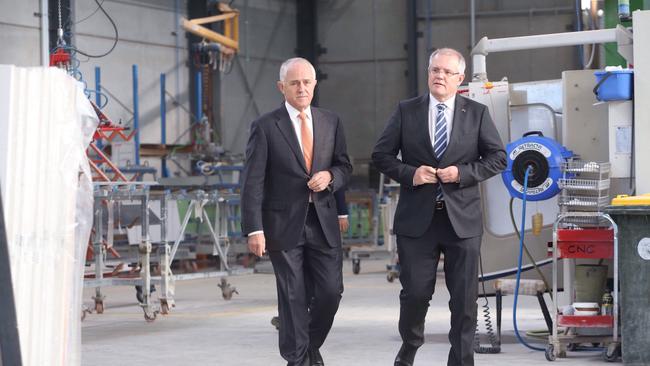 “There are clearly now better days ahead”: The Prime Minister Malcolm Turnbull with Mr Morrison. Picture: Gary Ramage