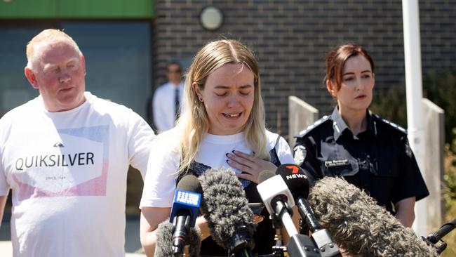 The Ballarat community wants to support the family of missing woman Samantha Murphy. Her daughter Jess and husband Mick spoke to media on Thursday. Picture: NCA Newswire / Nicki Connolly