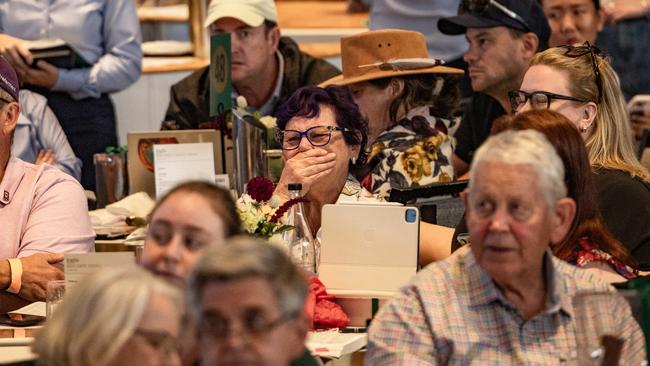 Debbie Kepitis (centre) reacts as she buy’s Winx’s Pierro filly for a record $10 million. Picture: Supplied