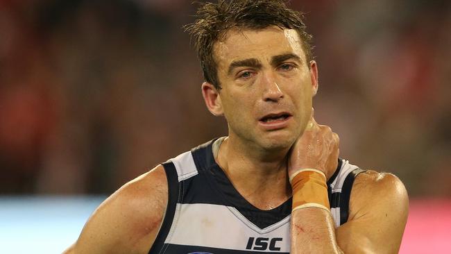 An emotional Corey Enright after the final siren. Picture: Wayne Ludbey