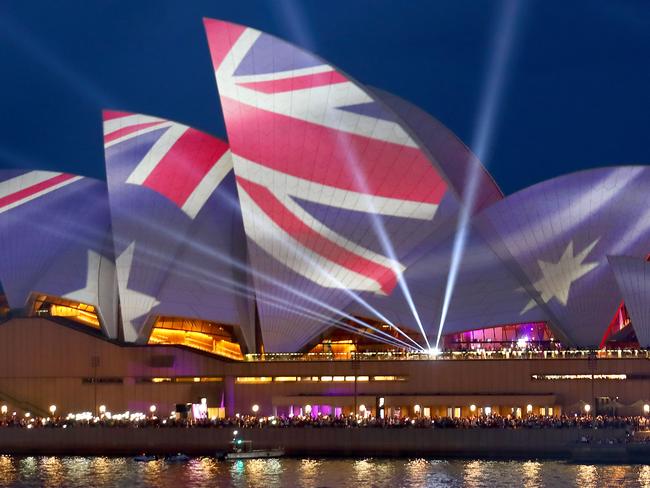 The Aussie flag projected on the Opera House during Australia Day celebrations last year. Picture: Damian Shaw