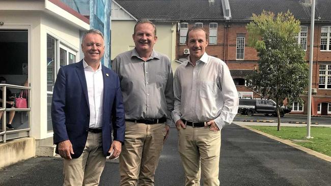 Shadow Minister for Rural and Regional Australia Joel Fitzgibbon, Labor candidate for Page and Lismore Mayor Isaac Smith at the Labor announcment a Shorten Government would deliver $18.5 million worth of road works planned for the Lismore district. Picture: Aisling Brennan