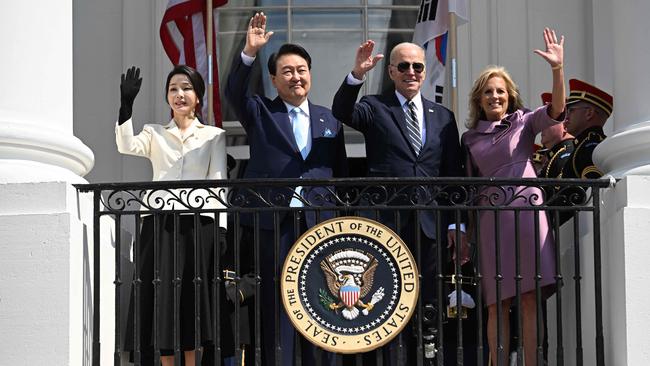 Joe and Jill Biden with Yoon Suk-yeol and his wife Kim Keon-hee at the White House on Wednesday. Picture: AFP