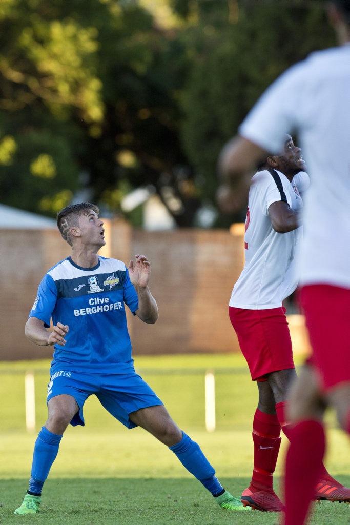 Matthew Hull for South West Queensland Thunder against Redlands United in NPL Queensland men round eight football at Clive Berghofer Stadium, Saturday, March 23, 2019. Picture: Kevin Farmer