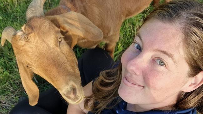 Animal Rights and Rescue Group’s Lani Moore with Whisper, the goat, who has come into temporary care. Picture: supplied