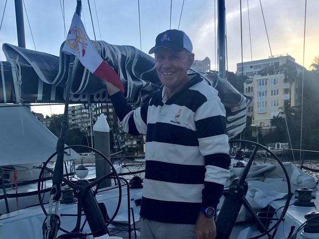 Gold Coast sailor and yacht racer Michael Spies with is Transpac 52 in Sydney.Pic: Supplied.