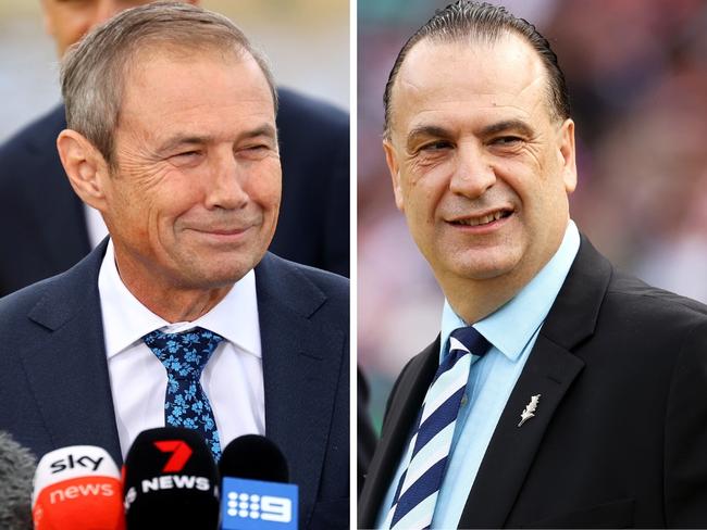 WA Premier Roger Cook and NRL supremo Peter V'landys.