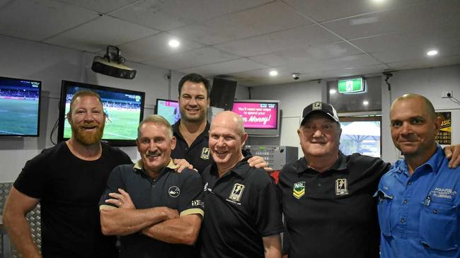 MEN OF LEAGUE: Locals and legends join forces in Roma to spread goodwill (from left) Michael Crocker, Rocky Laurie, David Shillington, Lyle Cherry, Owen Lingard and Frank Saunders. Picture: Ellen Ransley